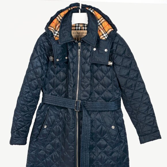 Burberry Baughton Navy Belted Hooded Quilted Coat - Picture 2 of 16